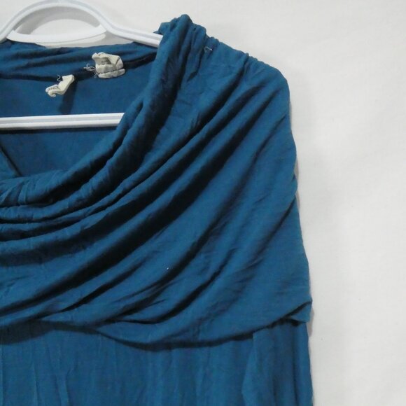 COVET | small | Elegant Blue Cowl Neck Long Sleeve Sweater Dress - Picture 5 of 14